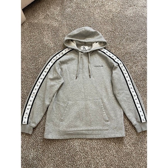 Calvin Klein Jeans Other - Calvin Klein Jeans Mens Logo Tape Hoodie Gray Fleece Sweatshirt Large